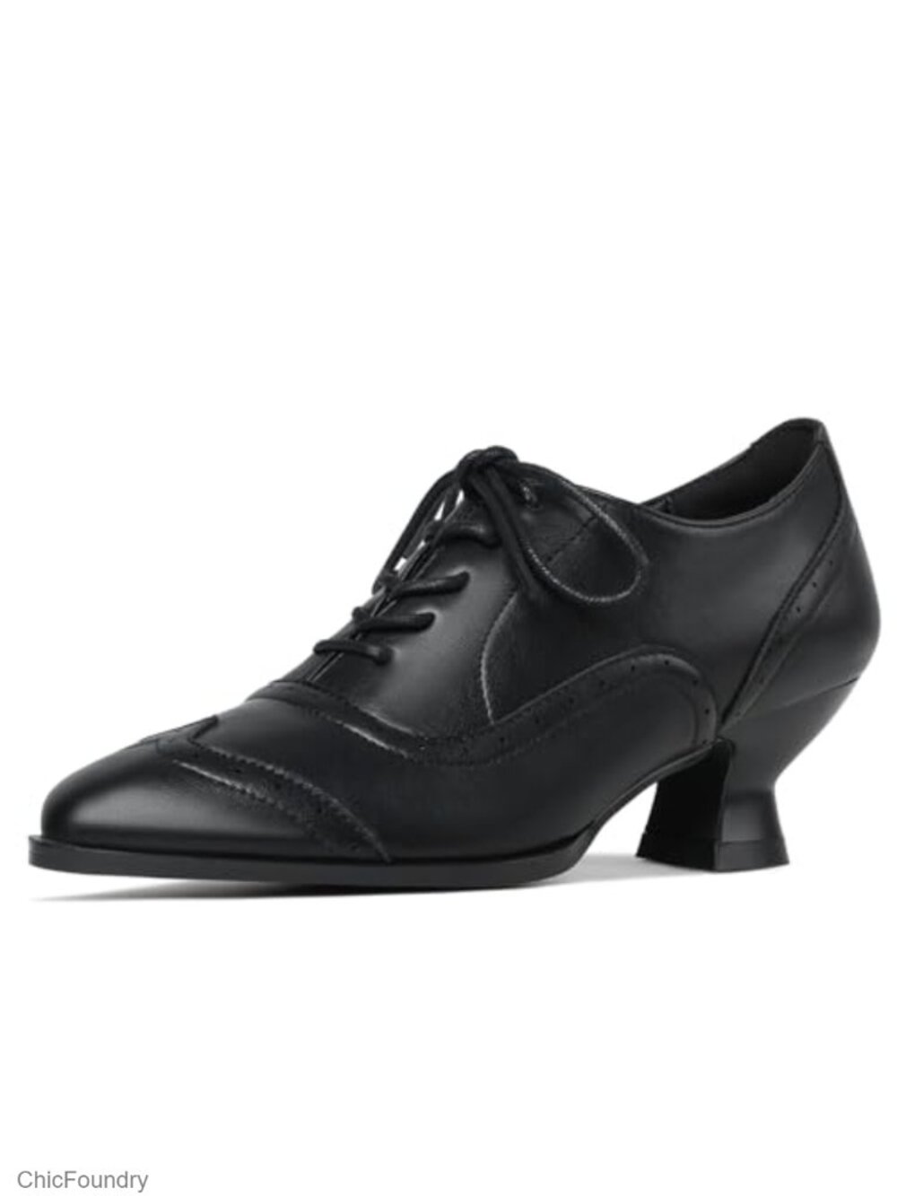 Vintage Wingtip Brogue Oxford Shoes Kitten Heel Lace Up Pumps Women